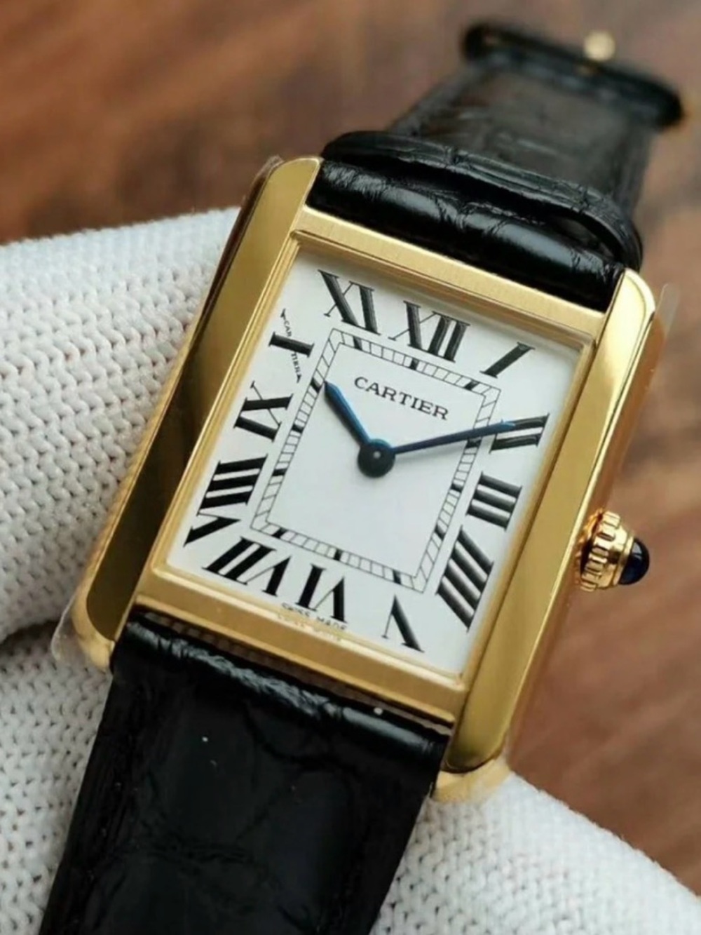 27MM Tank Gold Case Watch with Black Leather Strap - Picture 9 of 9